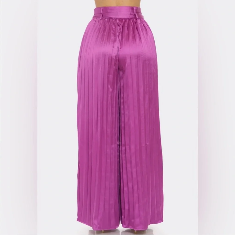 NWT! Elegant Purple Women's Wide-Leg With Belt High Waist Pants - Picture 4 of 4